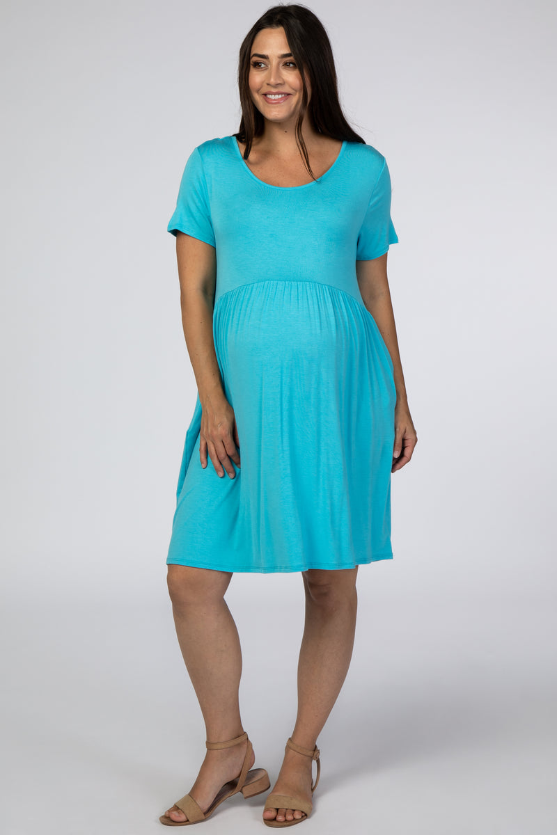 Blue Short Sleeve Babydoll Maternity Dress – PinkBlush