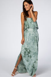 Green Tie Dye Side Slit Maxi Dress