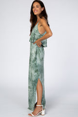 Green Tie Dye Side Slit Maxi Dress