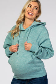 Blue Soft Fleece Maternity Drawstring Hoodie