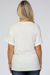 White Ribbed V-Neck Hi-Low Maternity Top