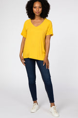 Yellow Ribbed V-Neck Hi-Low Top