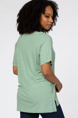 Mint Green Ribbed V-Neck Hi-Low Top