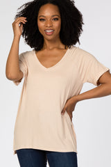 Peach Ribbed V-Neck Hi-Low Top