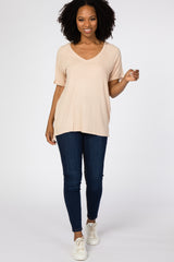 Peach Ribbed V-Neck Hi-Low Top