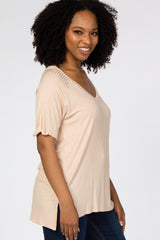 Peach Ribbed V-Neck Hi-Low Top