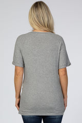 Heather Grey Ribbed V-Neck Hi-Low Maternity Top