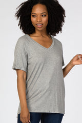 Heather Grey Ribbed V-Neck Hi-Low Top