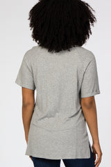 Heather Grey Ribbed V-Neck Hi-Low Top