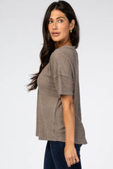 Mocha Waffle Knit Button Front V-Neck Top