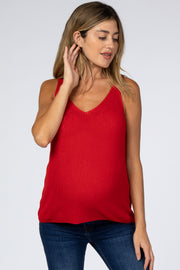 Red V-Neck Maternity Sweater Tank Top