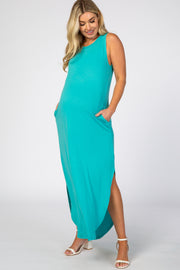 Turquoise Rounded Hem Maternity Maxi Dress