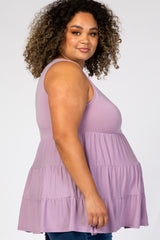 Lavender Tiered Sleeveless Maternity Plus Top