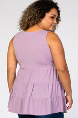 Lavender Tiered Sleeveless Maternity Plus Top