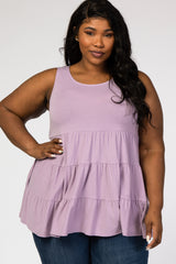 Lavender Tiered Sleeveless Maternity Plus Top