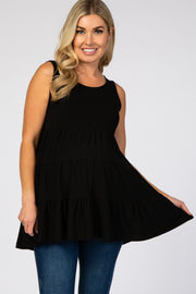 Black Tiered Sleeveless Maternity Top