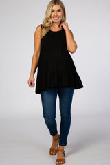 Black Tiered Sleeveless Maternity Top