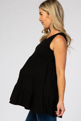 Black Tiered Sleeveless Maternity Top