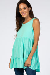 Turquoise Tiered Sleeveless Maternity Top