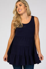 Navy Tiered Sleeveless Maternity Top