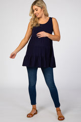 Navy Tiered Sleeveless Maternity Top