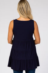 Navy Tiered Sleeveless Maternity Top