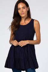 Navy Tiered Sleeveless Maternity Top