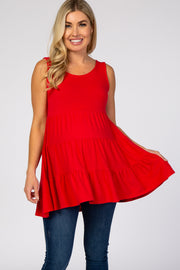 Red Tiered Sleeveless Maternity Top