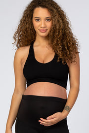 Black Ribbed V-Neck Maternity Racerback Sports Bra