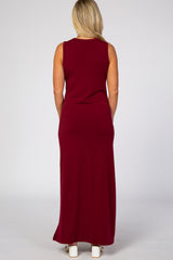 Burgundy Side Slit Maternity Maxi Dress