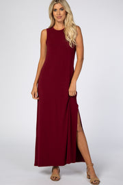 Burgundy Side Slit Maxi Dress