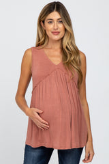 Rust Sleeveless Babydoll Maternity Tank Top