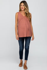 Rust Sleeveless Babydoll Maternity Tank Top