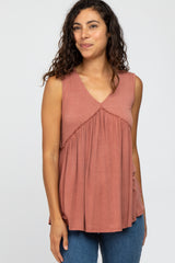 Rust Sleeveless Babydoll Maternity Tank Top