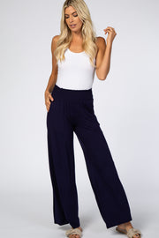 Navy Blue Smocked Waist Pants