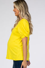 Yellow Puff Sleeve Maternity Top