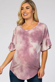 Purple Tie Dye Ruffle Sleeve Maternity Top