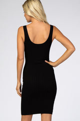 Black Sleeveless Ribbed Fitted Dress