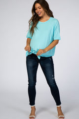 Light Blue Tie Front Maternity Top