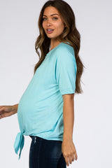 Light Blue Tie Front Maternity Top