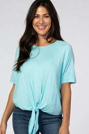 Light Blue Tie Front Top