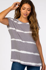 Grey Tie Dye Stripped Maternity Top