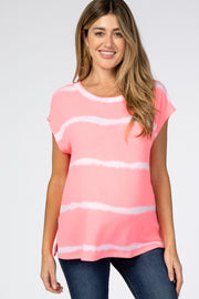 Pink Tie Dye Striped Maternity Short Sleeve Top