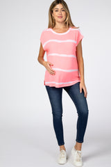 Pink Tie Dye Striped Maternity Short Sleeve Top