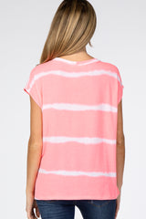 Pink Tie Dye Striped Maternity Short Sleeve Top