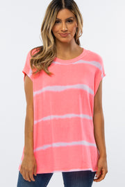 Pink Tie Dye Striped Short Sleeve Top