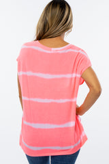 Pink Tie Dye Striped Short Sleeve Top