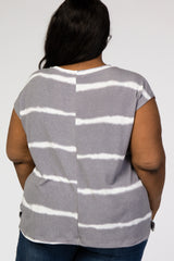 Grey Tie Dye Stripped Plus Top