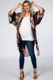 Black Floral Chiffon Maternity Cover Up