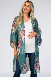 Teal Floral Chiffon Maternity Cover Up